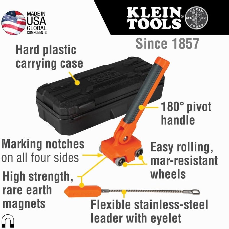 Klein Tools 50611 Magnetic Wire Puller, Pulls Electrical Wire Behind Walls/Tight Spaces, Stainless-Steel Leader, Cable Pulling, Rare Magnet - Image 2